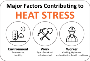The major factors contributing to heat stress: environment, work, and worker